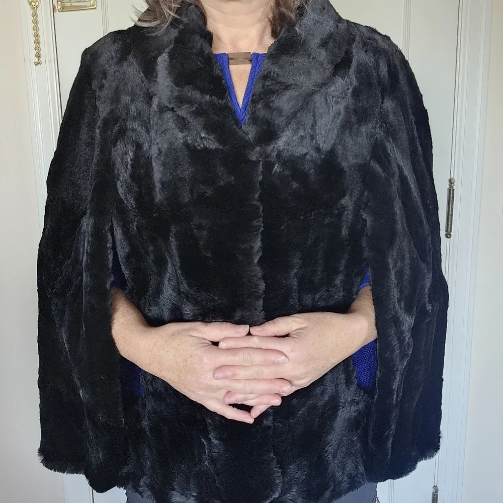Vintage Sheared Fur Black Cape OS